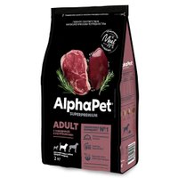 Сухой корм для собак AlphaPet Superpremium Adult с говядиной и потрошкамидля средних пород 2 кг