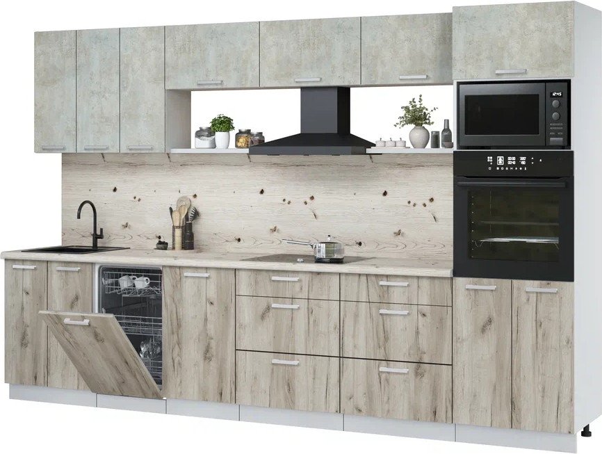 

Готовая кухня Интерлиния Мила Лайт 3.3-ПМ3 (бетон лайт/дуб серый/бискайская сосна)