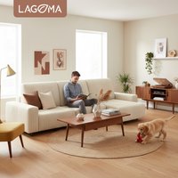 Угловой диван Lagoma Селкеа ШП 1000 + 1000 + оттоманка левый (Elle Blonde/черный муар)