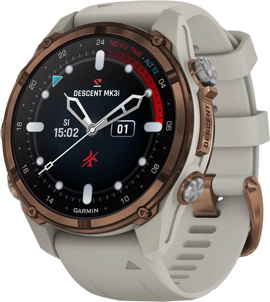 

Умные часы Garmin Descent Mk3i 43 мм (бронзово-серый титан, с серым силиконовым ремешком)