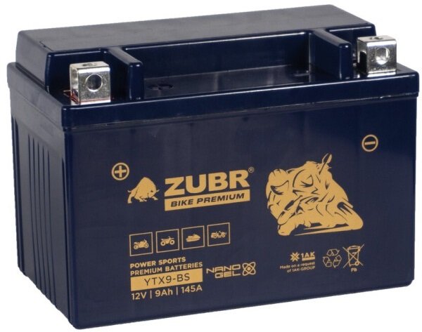 

Мотоциклетный аккумулятор Zubr Premium YTX9-BS L+ (9 А·ч)