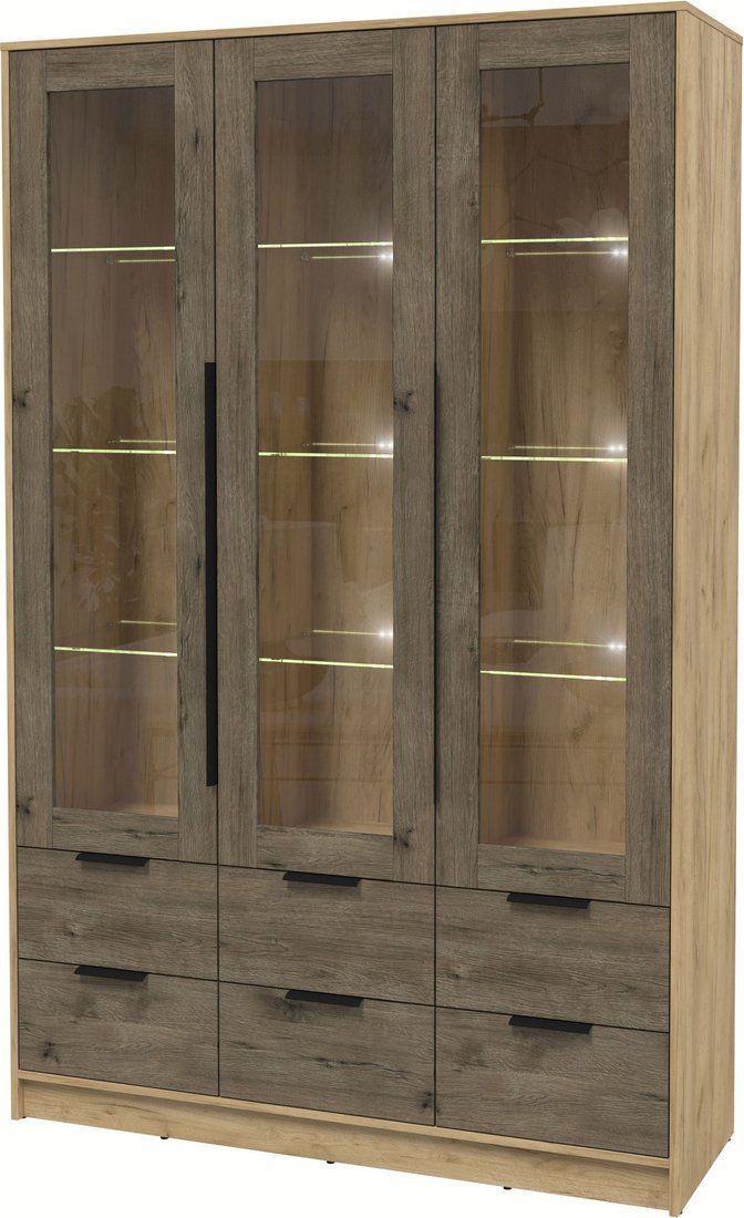 

Шкаф-витрина Интерлиния Концепт КТ-ШВ3 с подсветкой (дуб веллингтон/дуб золотой)