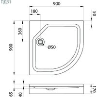 Душевой поддон Triton ПД31 ДК 1/4 низкий 90х90