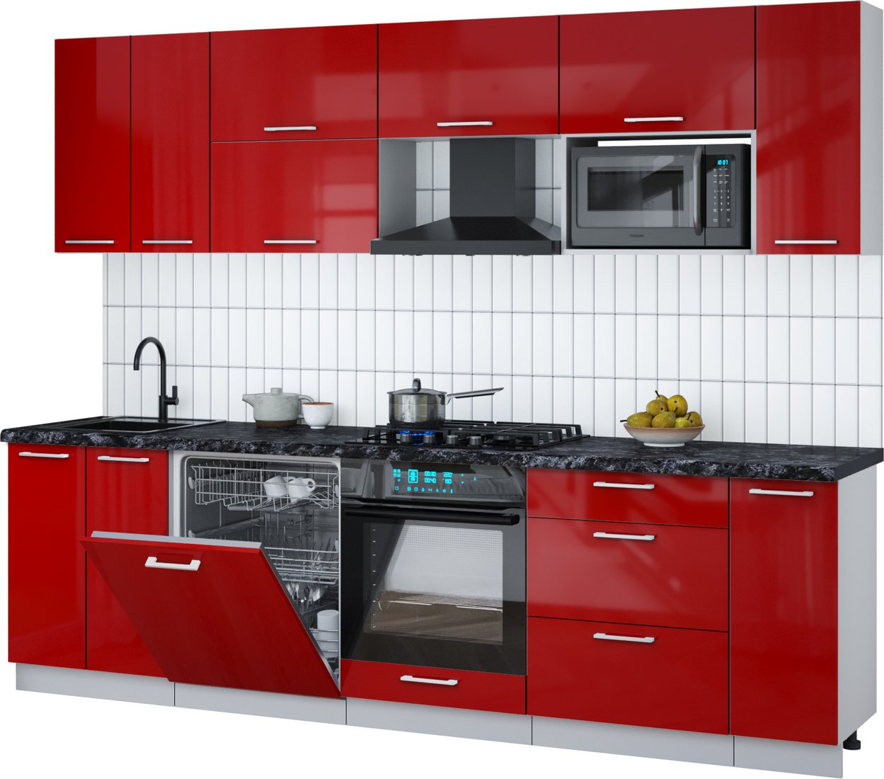 

Готовая кухня Интерлиния Мила Gloss 2.7-ПМ2 (красный глянец/красный глянец/кастилло темный)