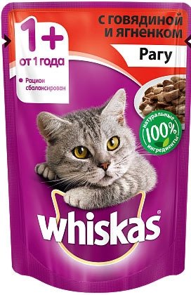 

Пресервы Whiskas рагу с говядиной и ягненком 0.085 кг