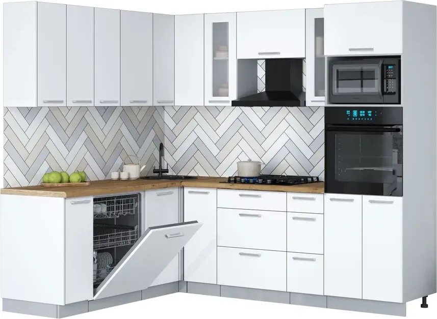 

Готовая кухня Интерлиния Мила Gloss 1.896х2.38 (белый/белый/дуб бунратти)