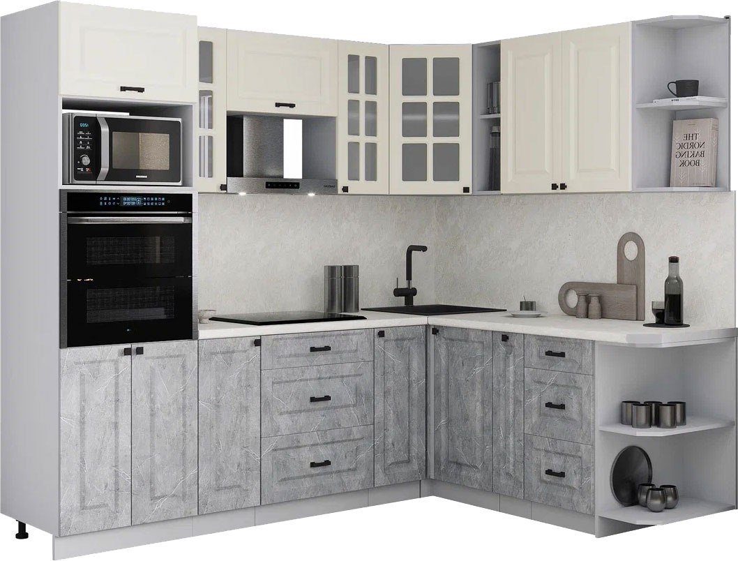 

Готовая кухня Интерлиния Мила Деко 1.88x2.4 PR (керамика/белый/опал светлый)