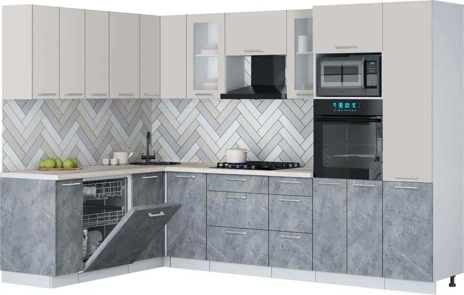 

Готовая кухня Интерлиния Мила Gloss 1.896х2.98 (керамика/кашемир/травертин серый)