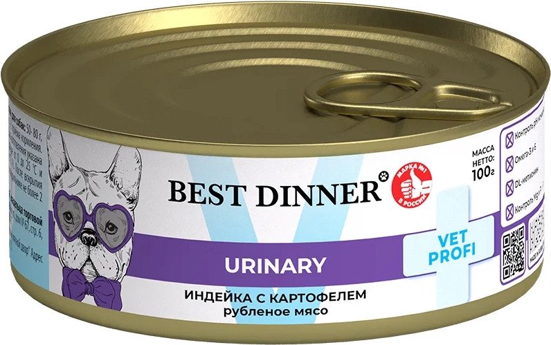 

Консервированный корм для собак Best Dinner Vet Profi Urinary Exclusive Индейка с картофелем (100 г)