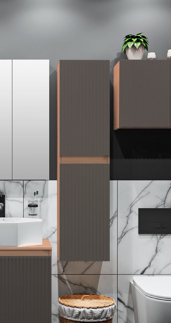 

Runo Шкаф-полупенал для ванной Соренто 40 / Тренто 40 вертикаль (крафтовый дуб/графит)