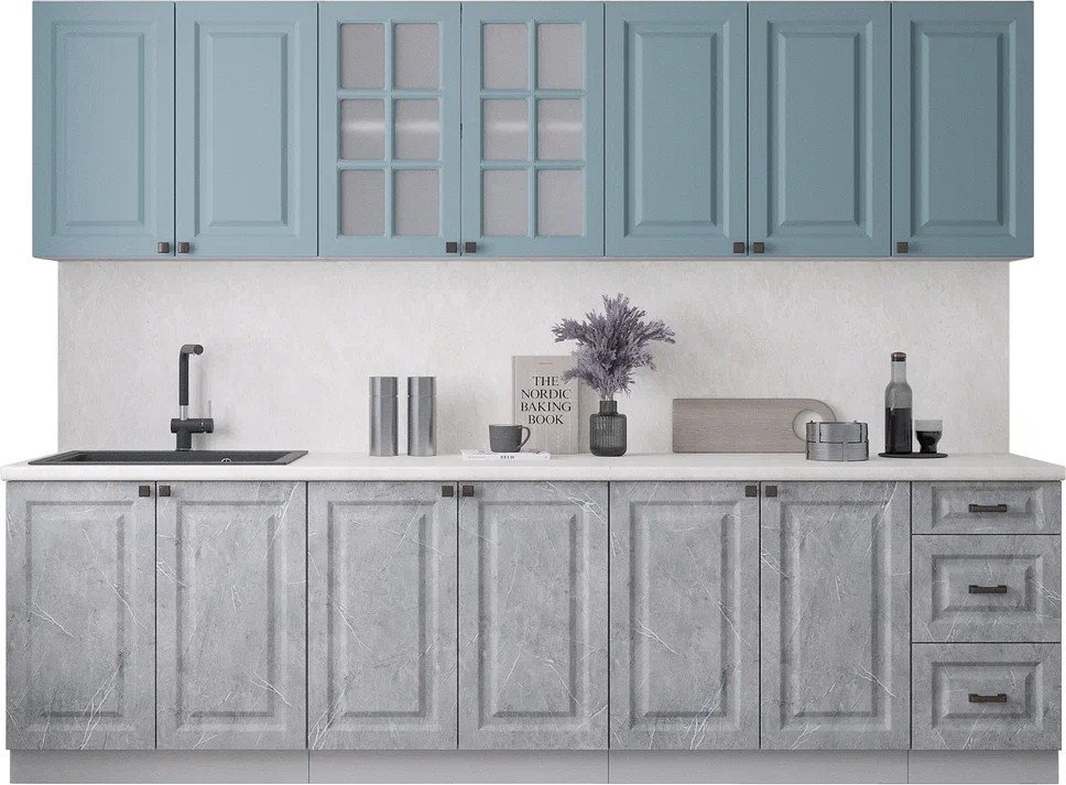 

Готовая кухня Интерлиния Мила Деко 2.8А (керамика/океан/опал светлый)