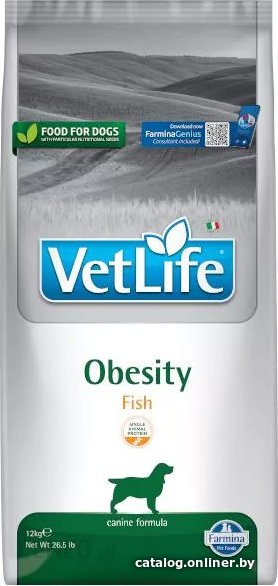 Сухой корм для собак Farmina Vet Life Obesity Fish диетический для снижения избыточной массы тела с рыбой (12 кг)