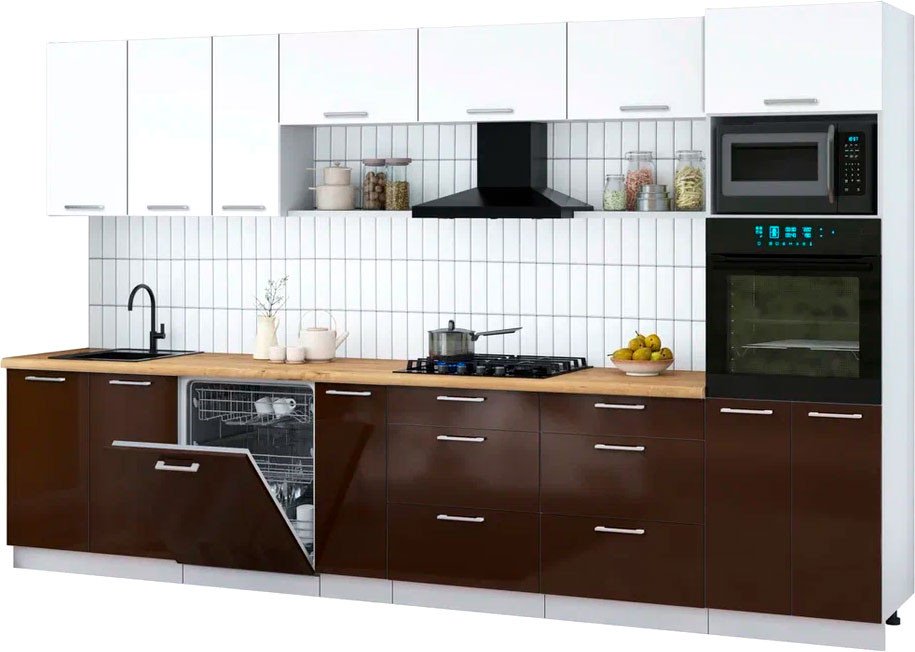 

Готовая кухня Интерлиния Мила Gloss 3.5-ПМ1-2 (шоколад глянец/белый/дуб бунратти)