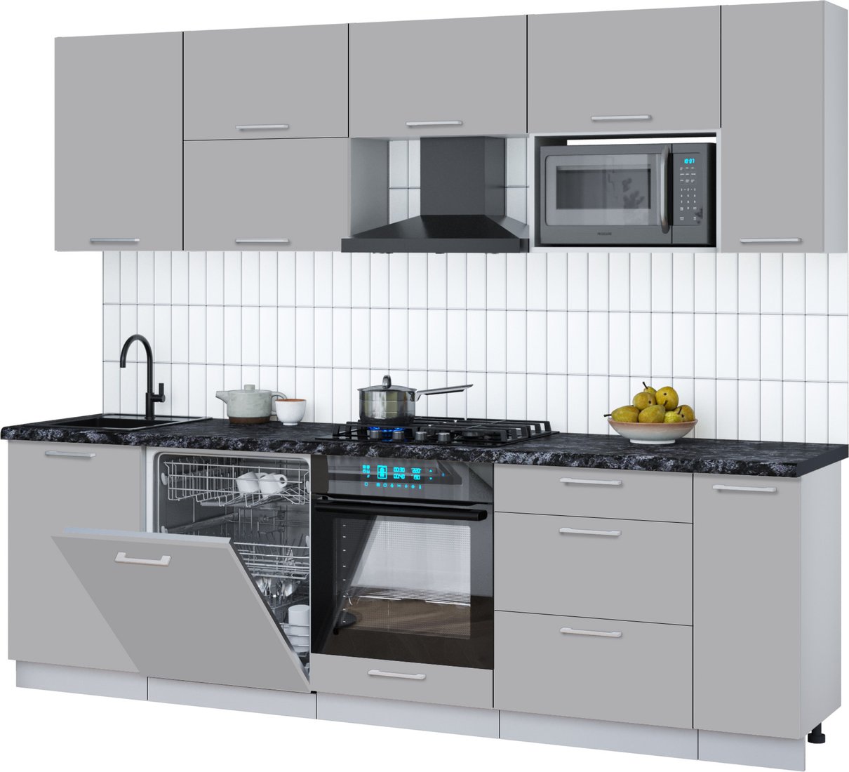 

Готовая кухня Интерлиния Мила Gloss 2.6-ПМ2 (грей/грей/кастилло темный)