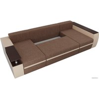 П-образный диван Лига диванов Майами 103059 (рогожка/экокожа, коричневый/бежевый)