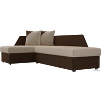 Угловой диван Лига диванов Андора 102665 (левый, микровельвет, бежевый/коричневый)
