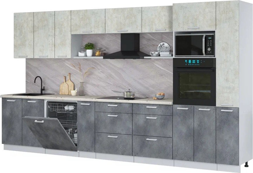 

Готовая кухня Интерлиния Мила Лайт 3.8-ПМ1 (бетон лайт/бетон портленд/бискайская сосна)