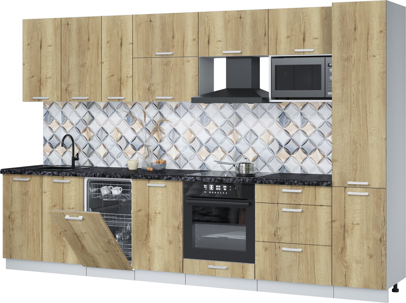 

Готовая кухня Интерлиния Мила Лайт 3.3-ПМ4 ( дуб золотой/дуб золотой/кастилло темный)