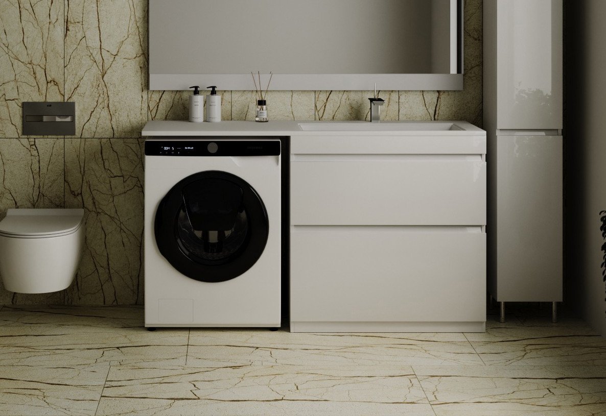 Symbolite Тумба с умывальником Даллас 150 Люкс Plus 2 ящика + Даллас 150x48.2 (правый, белый)