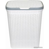 Корзина ВиолетПласт для белья 40 л с крышкой Ротанг (белый)