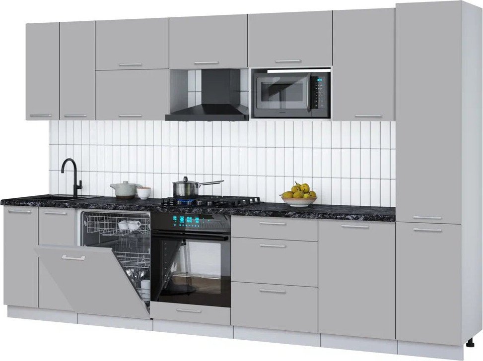 

Готовая кухня Интерлиния Мила Gloss 3.3-ПМ2 (грей/грей/кастилло темный)