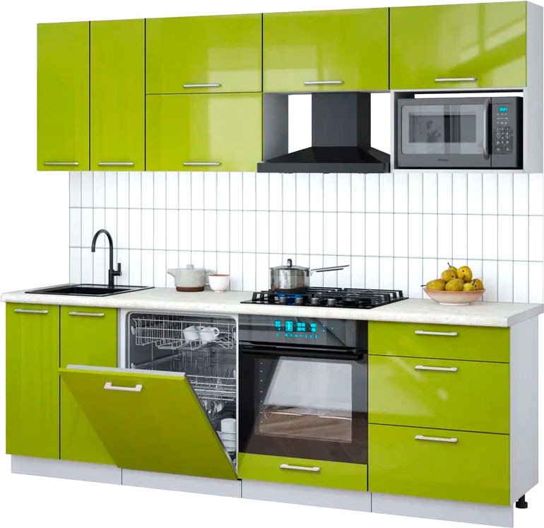 

Готовая кухня Интерлиния Мила Gloss 2.4-ПМ2 (яблоко глянец/яблоко глянец/опал светлый)