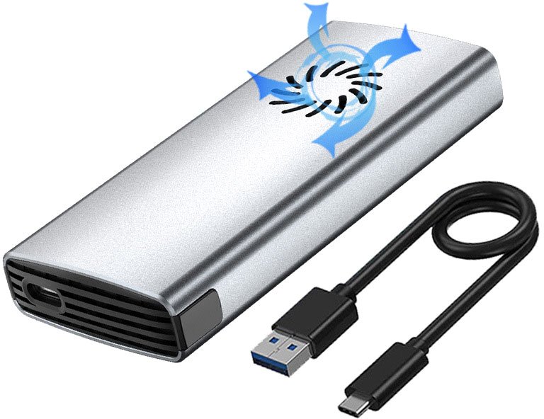 

Бокс для накопителей M.2 USBTOP M.2 NVMe 9210 - USB-C/USB-A (с активным охлаждением, 10 Гбит/с, серебристый)