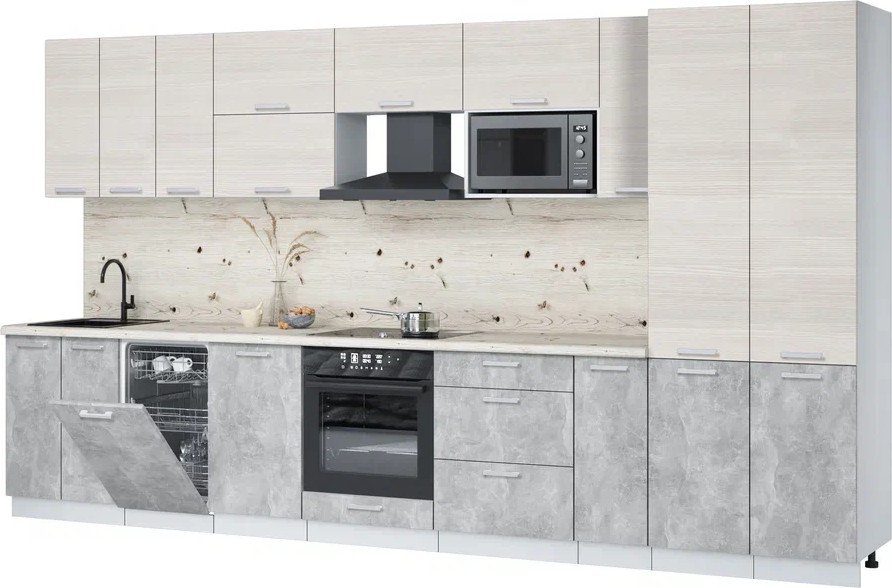 

Готовая кухня Интерлиния Мила Лайт 3.8-ПМ4 (вудлайн кремовый/бетон/бискайская сосна)