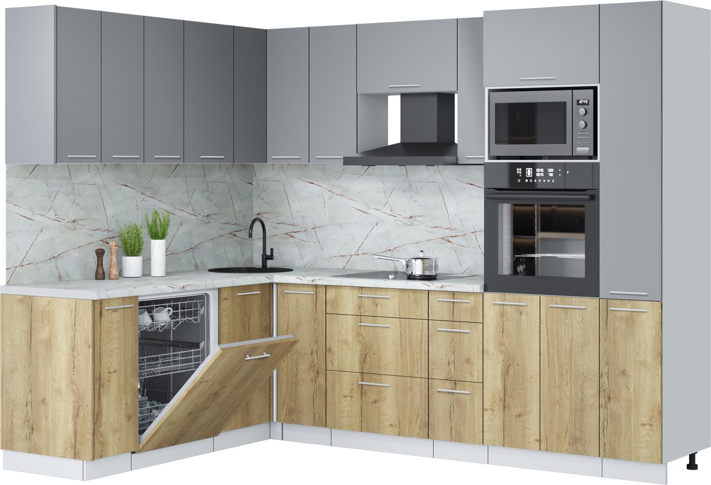 

Готовая кухня Интерлиния Мила Лайт 1.896х2.68 (серебро/дуб золотой/серый каспий)