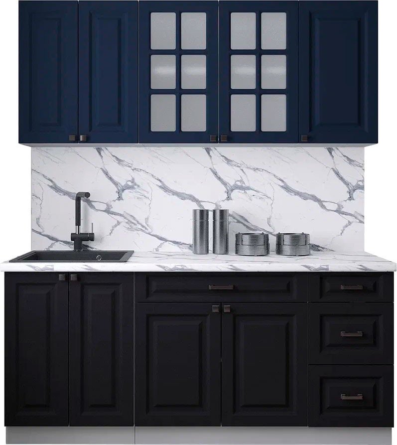 

Готовая кухня Интерлиния Мила Деко 1.8А (черный/индиго/белый гранит)