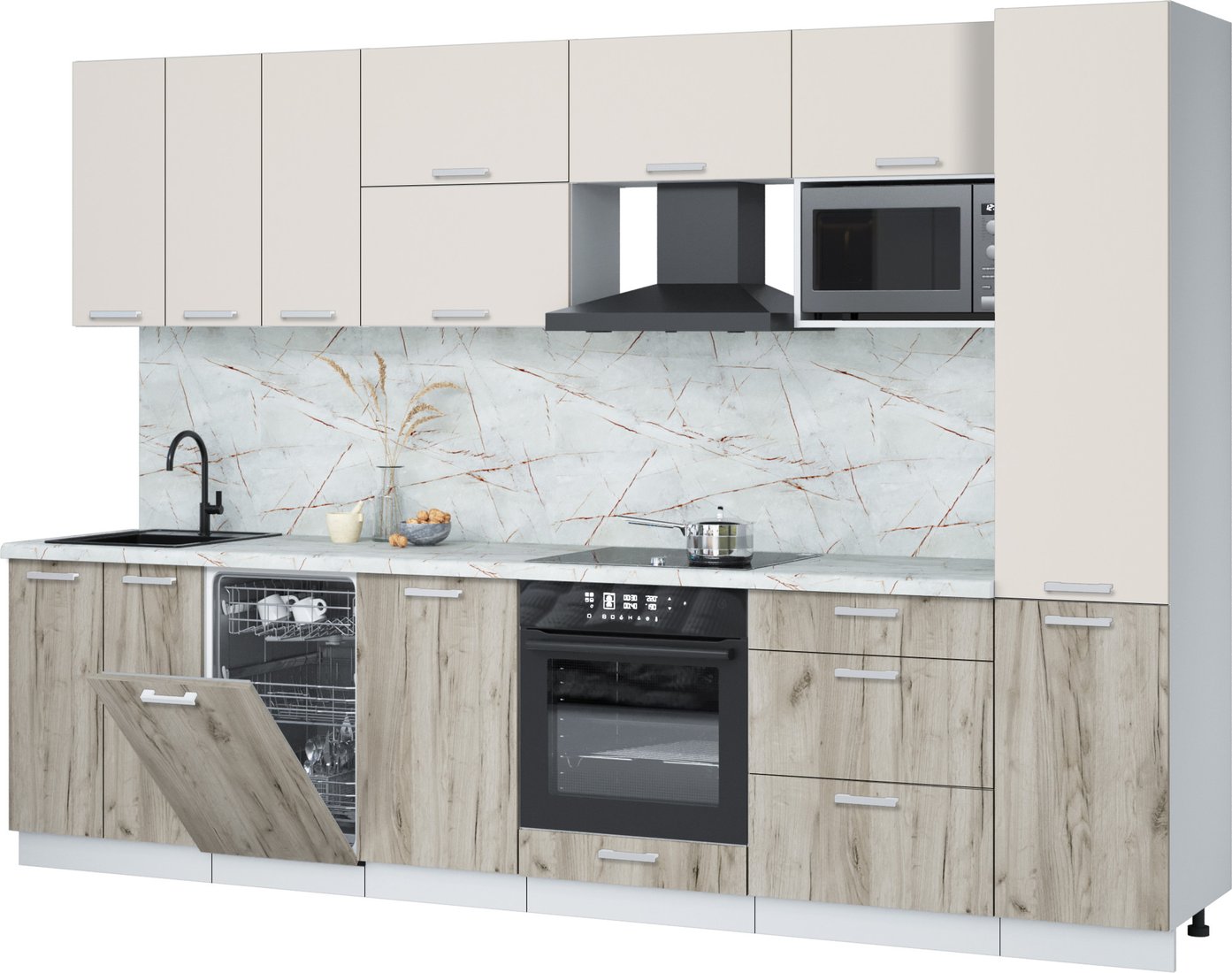 

Готовая кухня Интерлиния Мила Лайт 3.1-ПМ4 (персидский жемчуг/дуб серый/серый каспий)