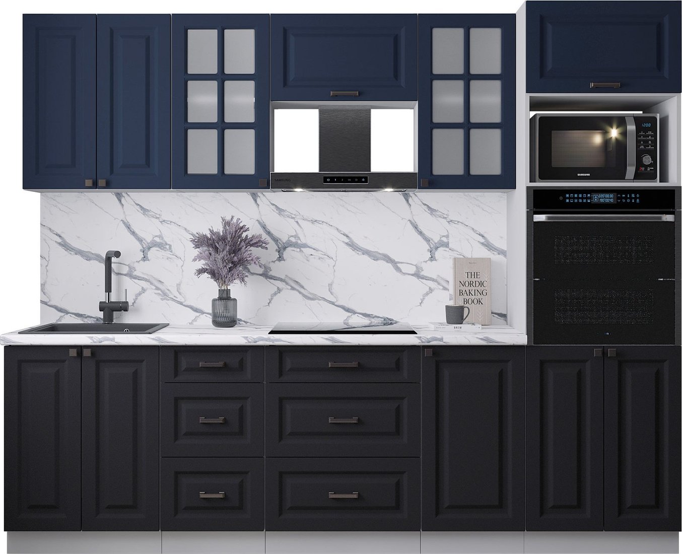 

Готовая кухня Интерлиния Мила Деко 2.6 (черный/индиго/белый гранит)