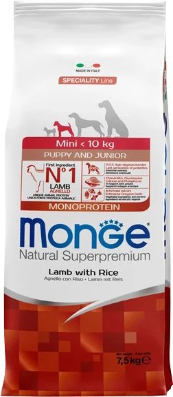 

Сухой корм для собак Monge Speciality Line Monoprotein с ягненком и рисом 7.5 кг