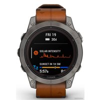 Умные часы Garmin Fenix 7 Pro Sapphire Solar (титан/каштановый, с кожаным и силиконовым ремешками)