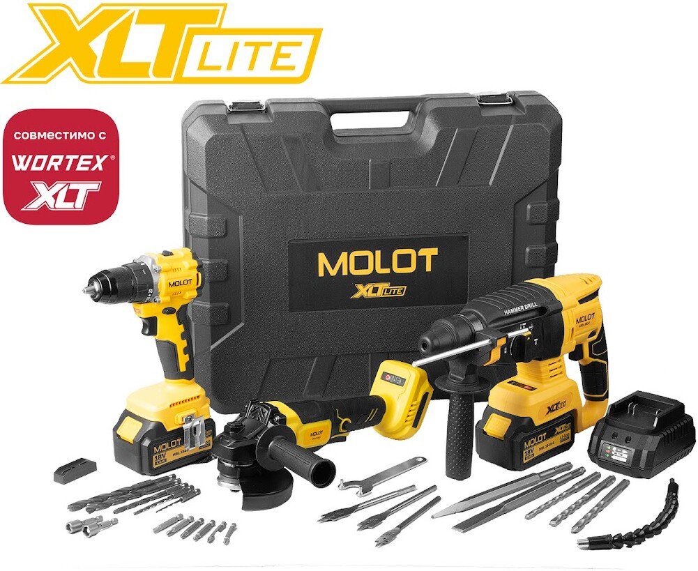 Molot MBD 1825 Li XLT Lite SET 2318139 (перфоратор, УШМ, шуруповерт, 2 АКБ, кейс)