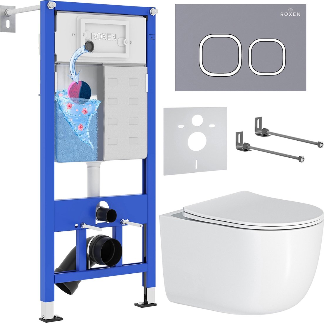 

Унитаз подвесной Roxen Vortex в комплекте с инсталляцией StounFix Dual Fresh 6 в 1 966439 (кнопка: серый бетон)
