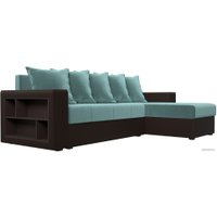 Угловой диван Лига диванов Дубай лайт правый 114157 (велюр бирюзовый/экокожа коричневый)