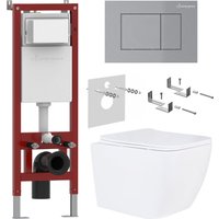 Унитаз подвесной Roxen Cube в комплекте с инсталляцией Asten Readle Zentralmodul AR0601-135M с кнопкой сатин (хром матовый)