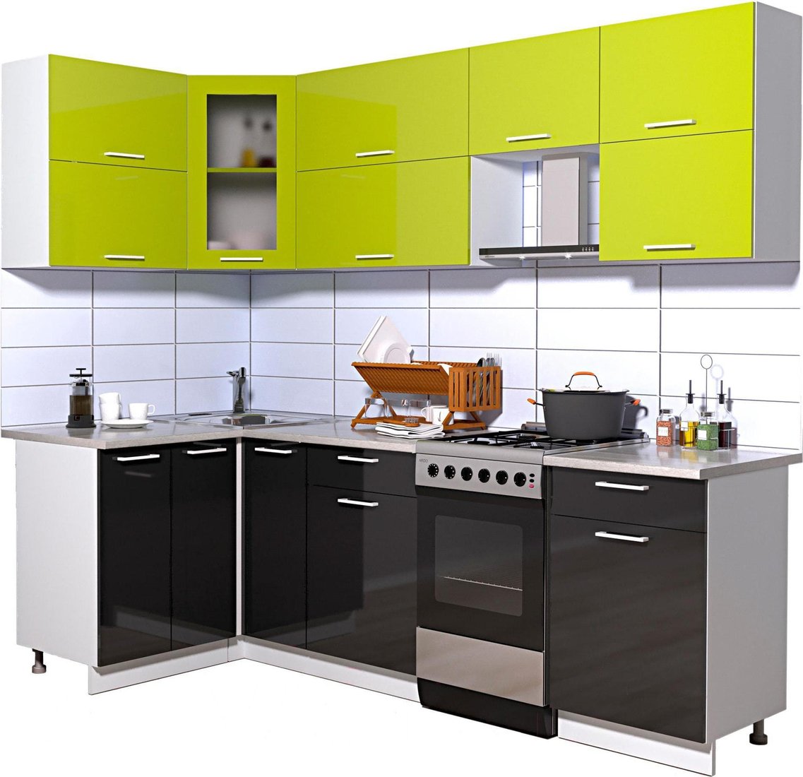 

Готовая кухня Интерлиния Мила Gloss 50-12x24 (яблоко/черный глянец)