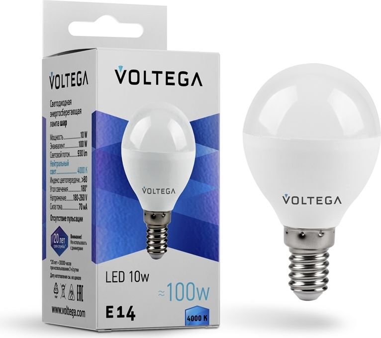 

Светодиодная лампочка Voltega Simple Globe 10W 4000K E14 8454