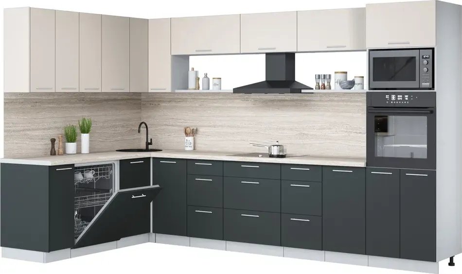 

Готовая кухня Интерлиния Мила Лайт 1.896х3.38-2 (персидский жемчуг/антрацит/травертин серый)