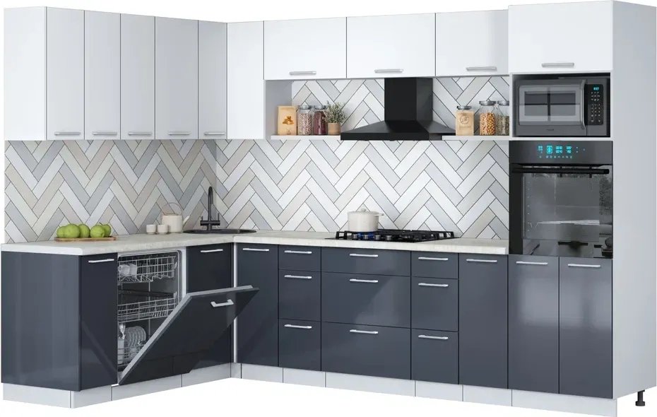 

Готовая кухня Интерлиния Мила Gloss 1.896х2.98-2 (асфальт глянец/белый/опал светлый)