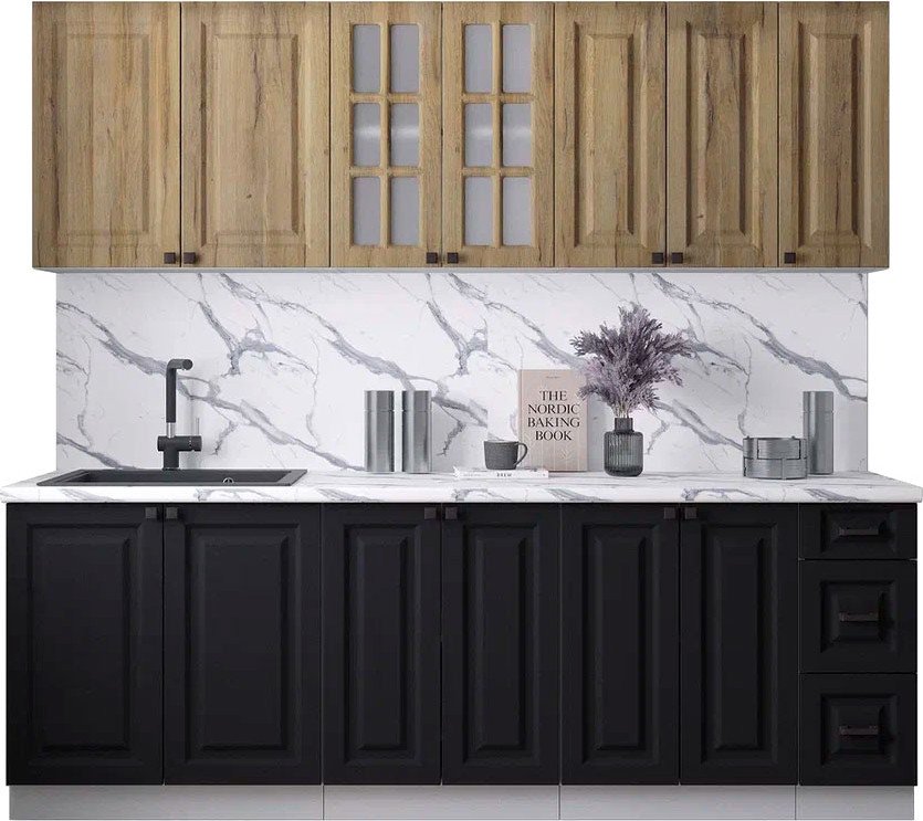 

Готовая кухня Интерлиния Мила Деко 2.3А (черный/дуб вотан/белый гранит)