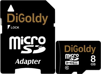 

Карта памяти DiGoldy microSDHC (Class 10) 8GB + адаптер [DG008GCSDHC10-AD]