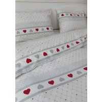 Евро комплект постельного белья Swed House КПБ флан Евро (белый/серый/красный)