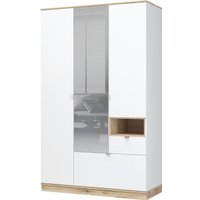 Шкаф распашной Стендмебель Юкки ШК 1Я 1350 3х створчатый с зеркалом (белый/дуб делано) в Солигорске
