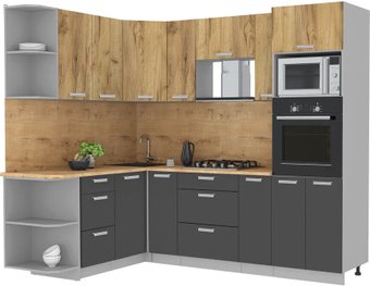 Готовая кухня Интерлиния Мила Лайт 1.68x2.4 левая (дуб золотой/антрацит/дуб бунратти)