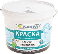 

Краска Лакра Для стен и потолков водно-дисперсионная 6.5 кг (белоснежный)