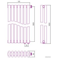 Стальной трубчатый радиатор Сунержа Эстет-11 EU50 1800х315 7 секций (матовое золото)