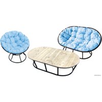 Набор садовой мебели M-Group Мамасан, Папасан и стол 12130403 (черный/голубая подушка)